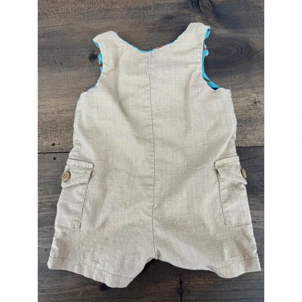 Mud Pie Baby 0-6M Fish Applique Romper Linen Look Coastal Nautical One Piece